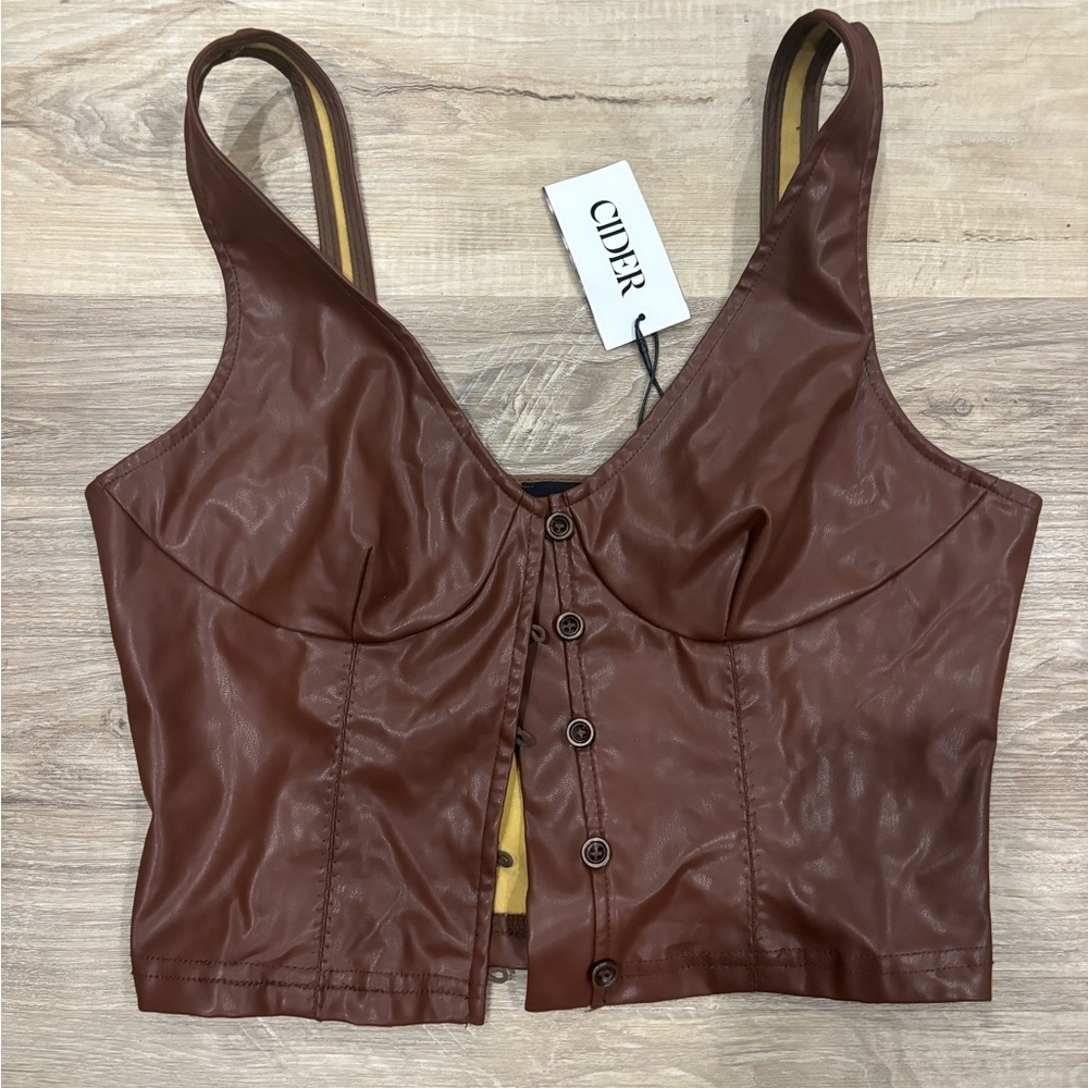 Faux leather brown corset top